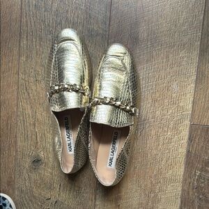 Karl Lagerfeld Metallic Gold Chain Loafers